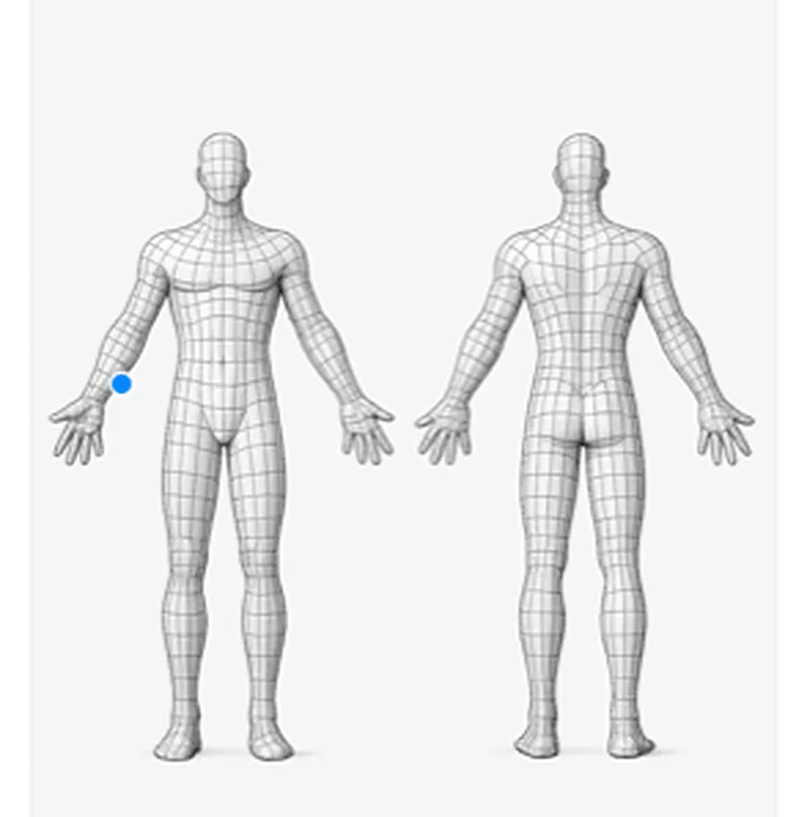 A body map with the left ear marked