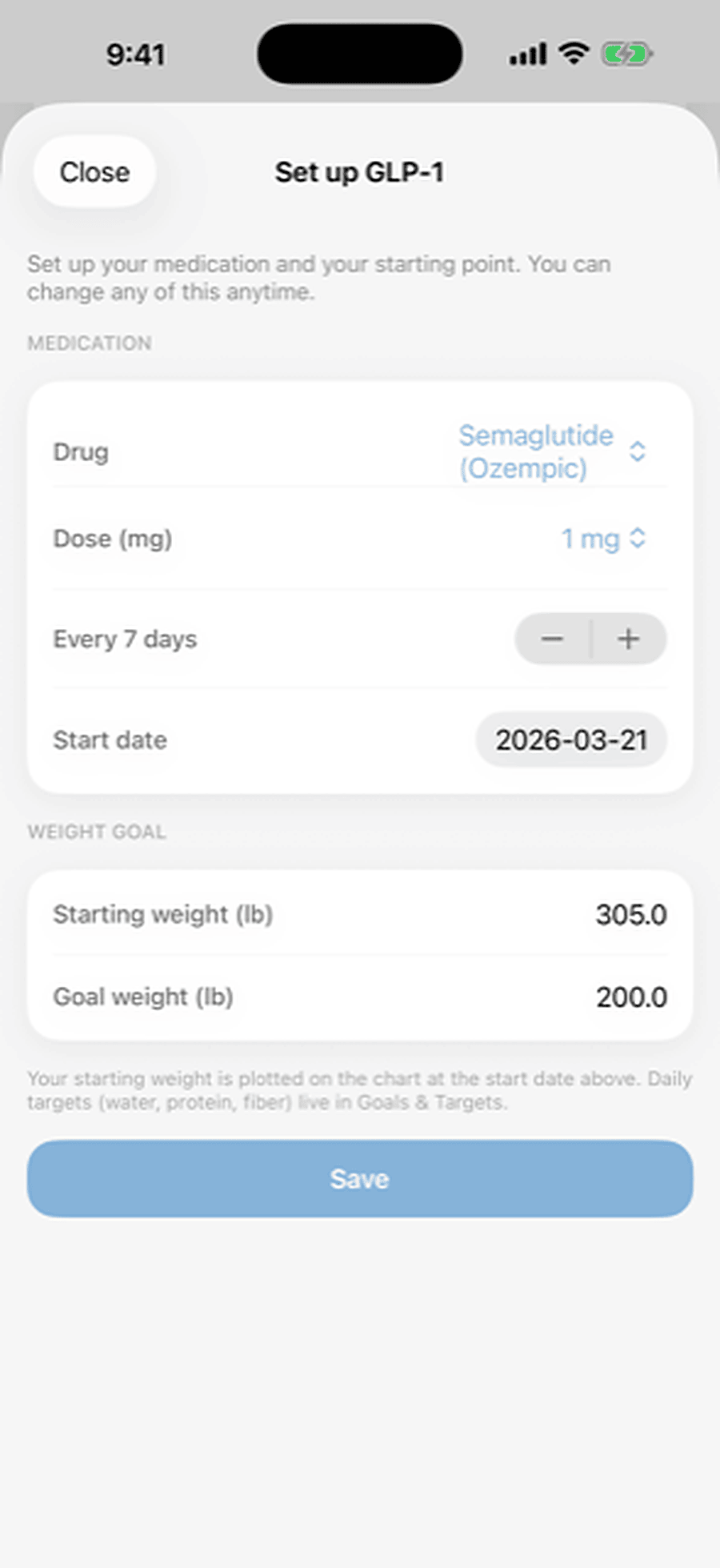 Set up your medication and starting point once, then forget it