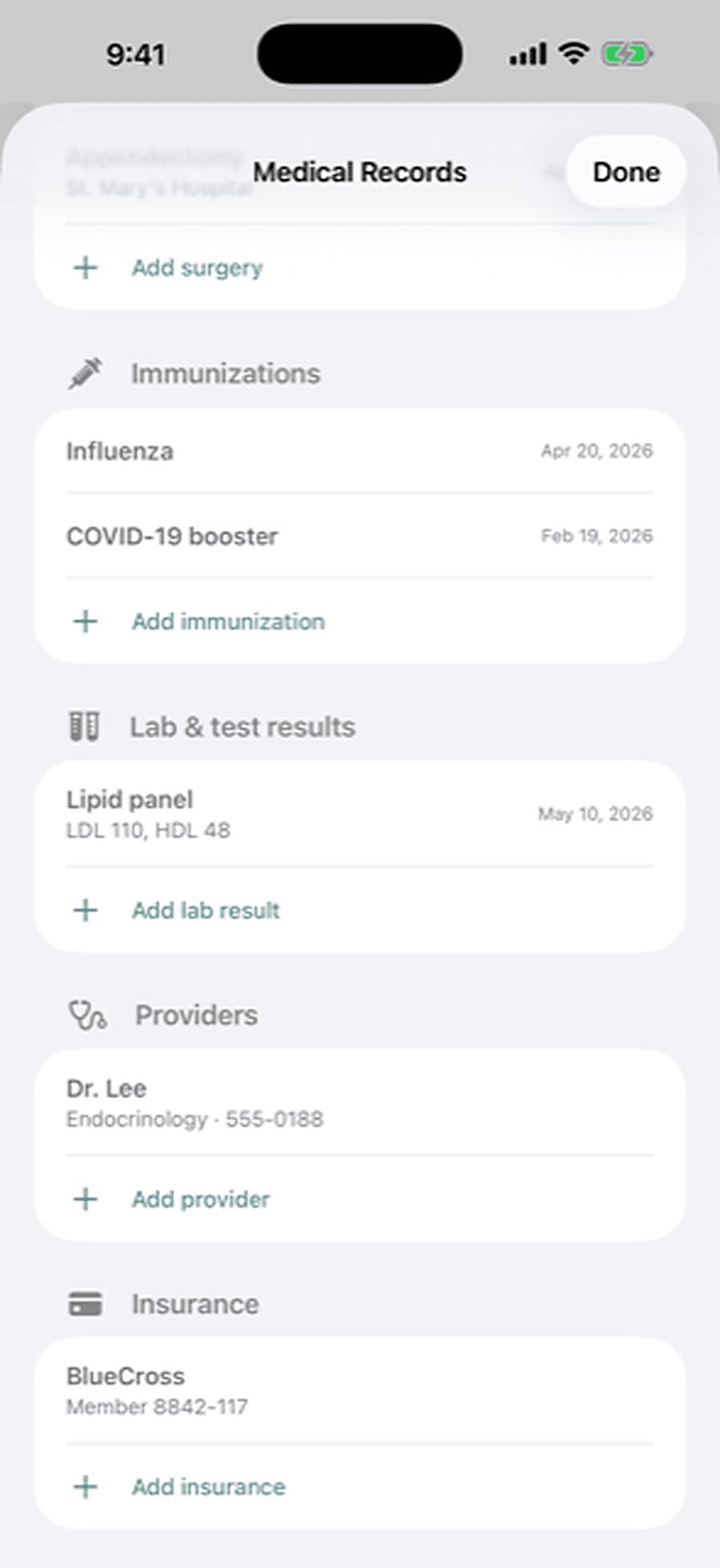 Immunizations, lab results and your care team