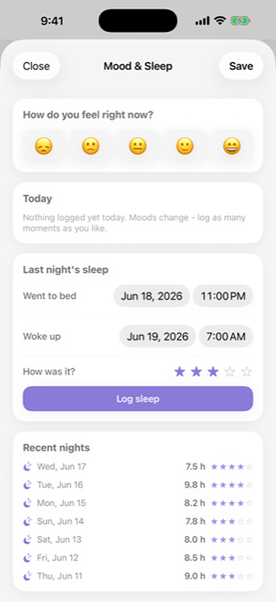 Embrace Mood and sleep