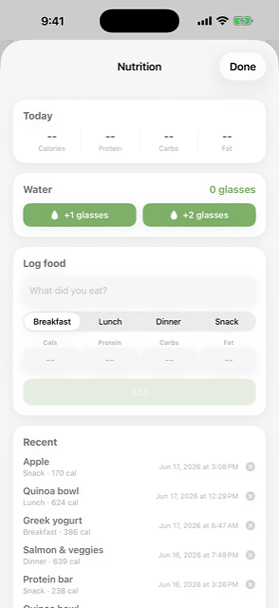 Log a meal in seconds
